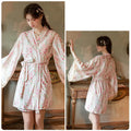 Velvet floral Nightgown Set deep V temptation with chest cushion sling dress and robe set sweet homewear Phoentin FG710