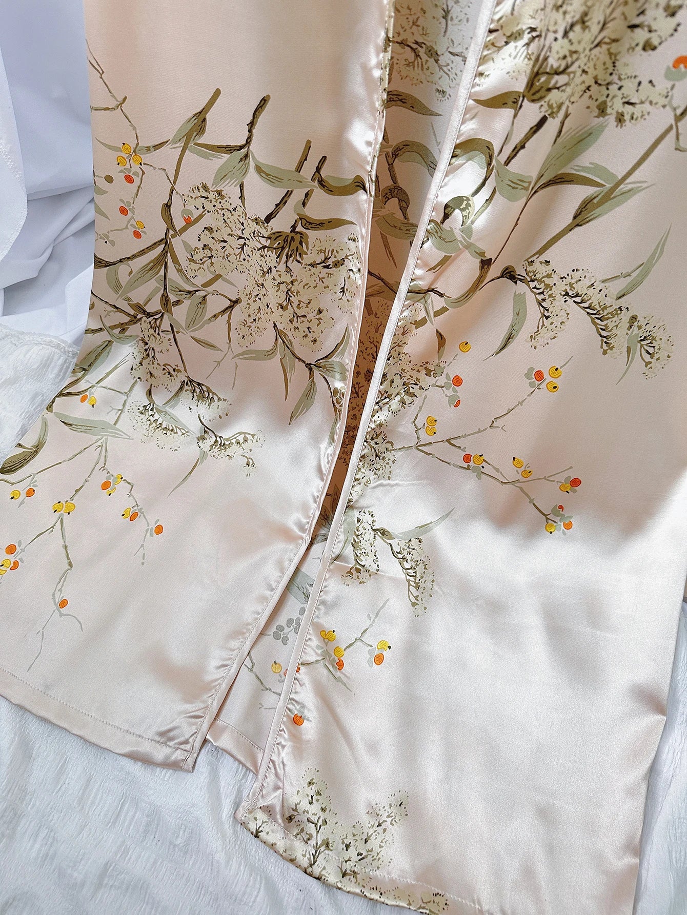 5pcs Floral Print Long Sleeve Robe Cami Dress Cami Top Ruffle Hem Shorts Simple Pajamas Sets for Women