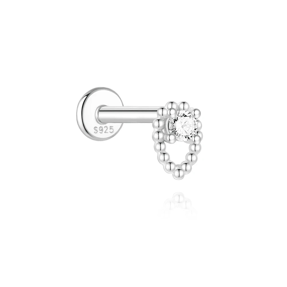 AIDE Heart Round Ball Flat Helix Piercing Earring 925 Sterling Silver Ear Studs Geometric Zircon Exquisite Trinket Studs Aretes