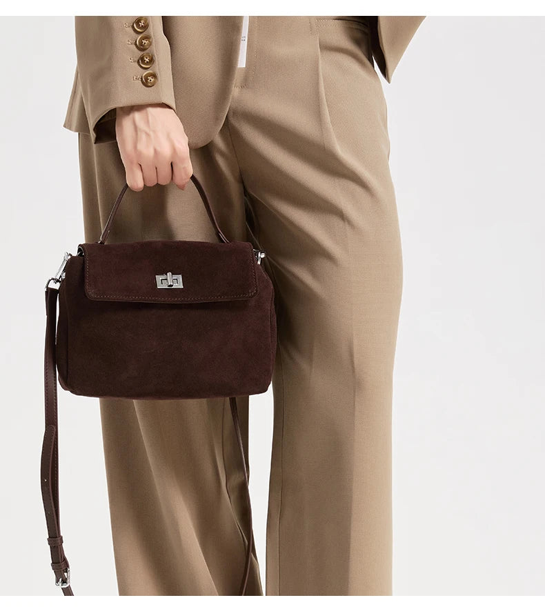 2026 NEW Autumn winter women's Natural Suede leather Crossbody Bag luxury designer Genuine Leather commuting messenger bag