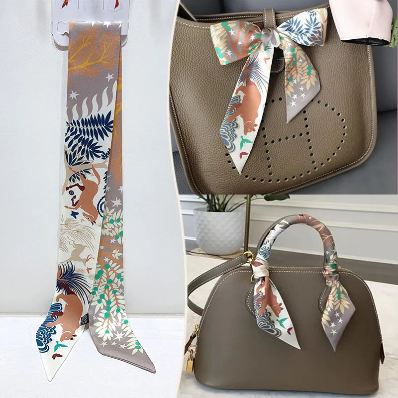 New 2025 simulated silk wrapped bag strap bag handle silk scarf tied bag ribbon decorative small streamer