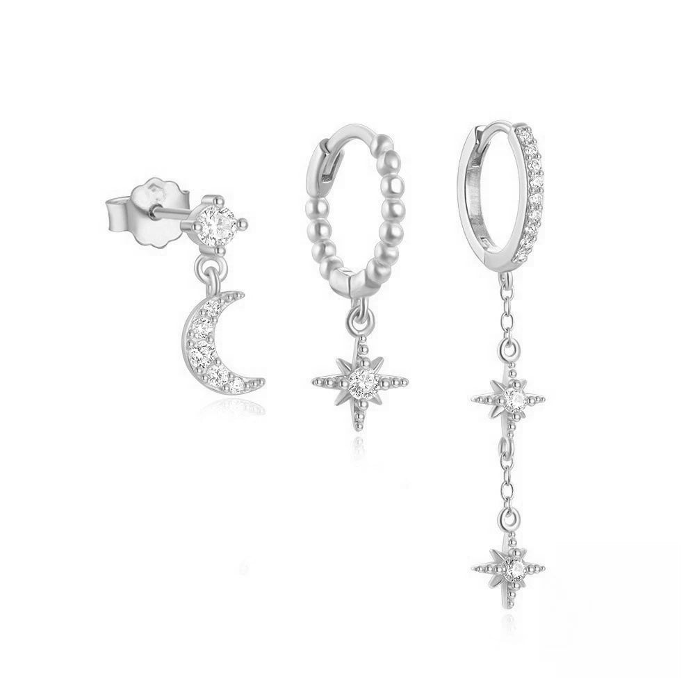 3PCS Sets Stainless Steel Square Zirconia Hoop Earrings For Women Daily Life Cartilage Stud Earrings Piercing Jewelry Gift