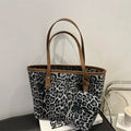 Women's Leopard Print Tote bag Pu Leather Underarm Bags Simple Casual Travel Shopping Bag Large Capacity Mother and Child Packag