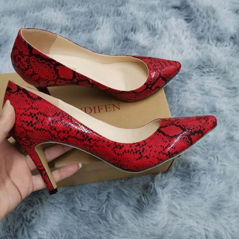 13 Style Women's Large Pumps Classic Sexy Pointed Toe 9cm mid High Heels Women Pumps Faux Black red Office Party Wedding Shoes