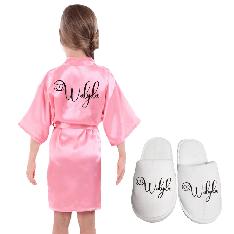Customized Name Date Flower Girl Robes Set Wedding Bathrobes Pajamas Kids Nightdress Birthday Party Kid Robe
