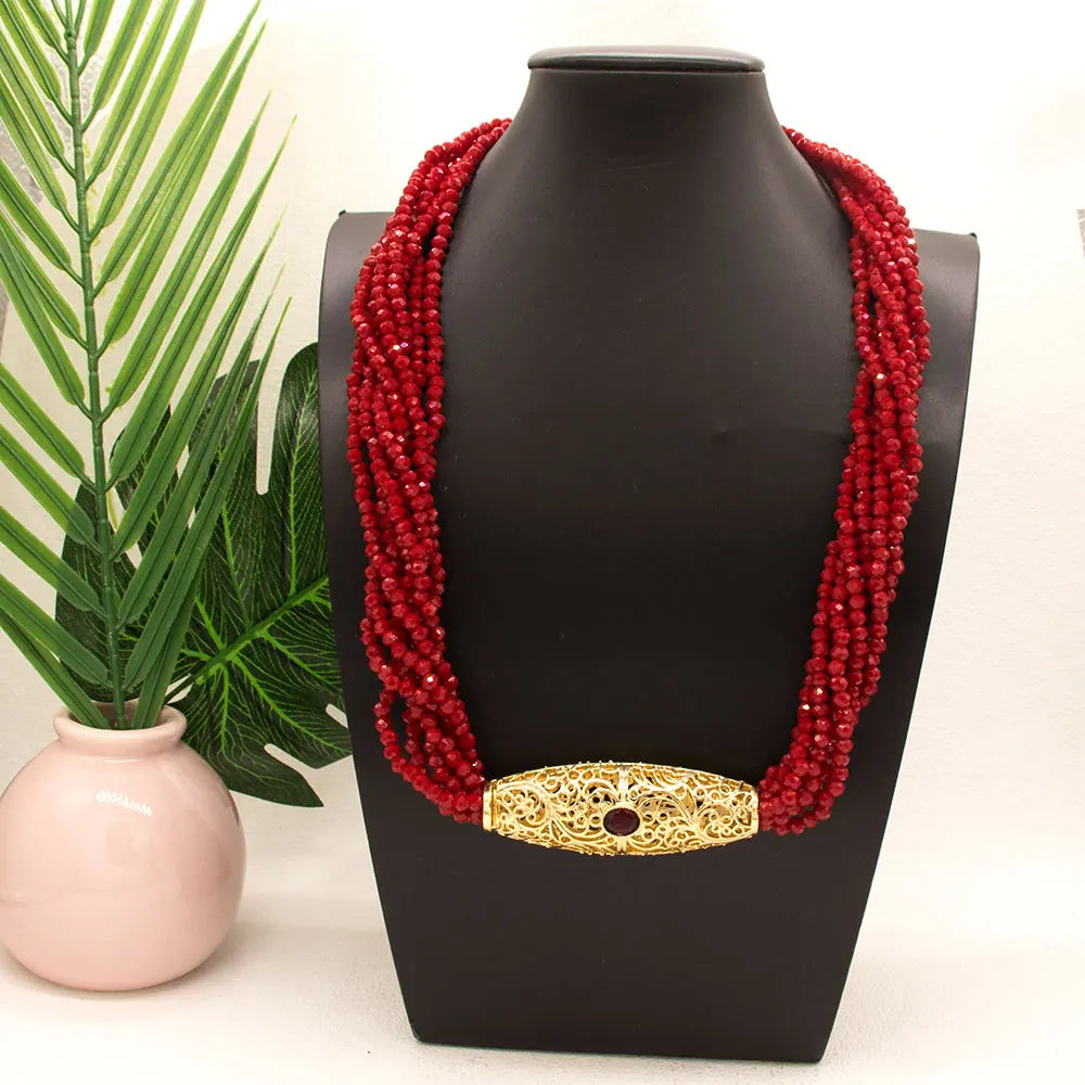 Sunspicems Chic Crystal Women Choker Necklace Arabic Style Morocco Bridal Wedding Jewelry Beads Chain Gold Color Pendant