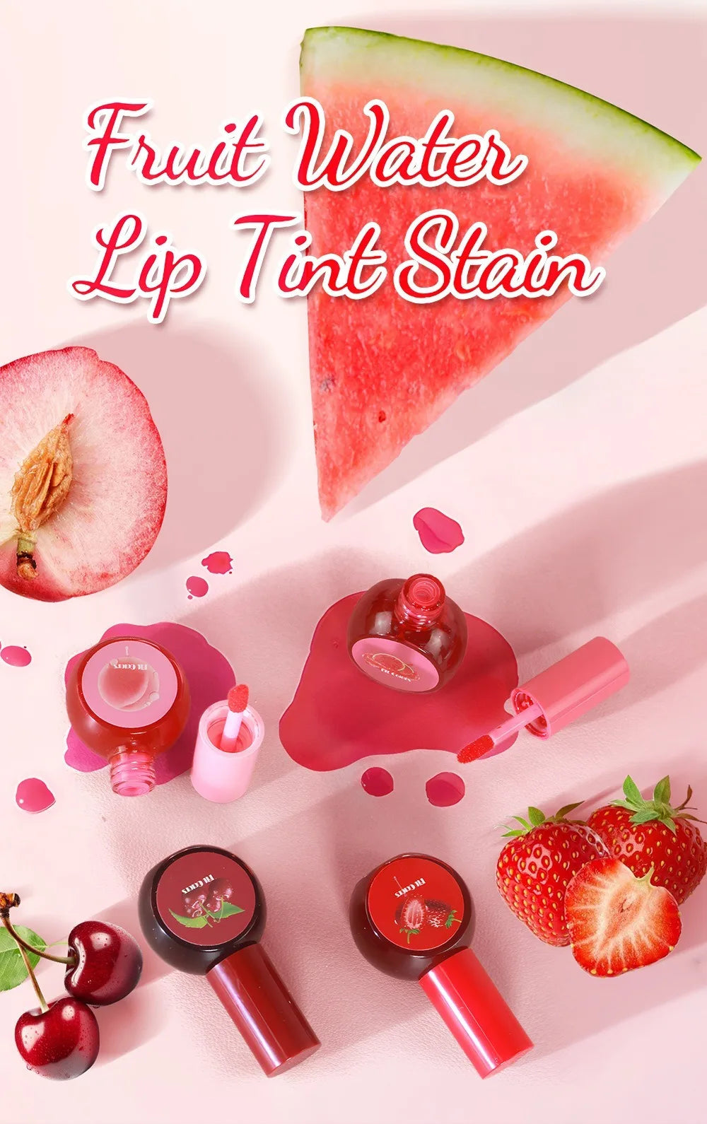Fruit Juice Water Lip Gloss Liquid Long Lasting Blush Tint Makeup for Cheek Blusher Eyeshadow Matte Rouge 3-in-1 Dyed Cosmetics