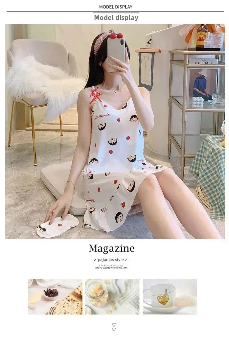 New with Bra Pad, Free Eye Mask, Sling, Loose and Cute Cartoon Animal Pajamas, Nightgown Role-playing Sleepwear Women