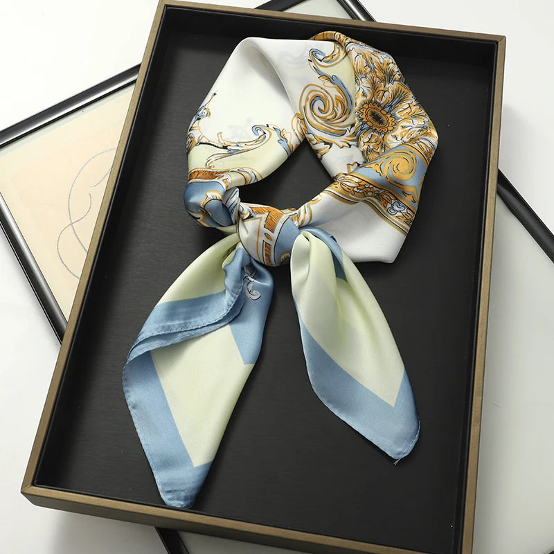 Luxury Women Silk Square Scarf Shawl Fashion Xiaoxiangfeng Print Design Satin Hijab Wraps Neckerchief Female Hair Bands 70*70CM