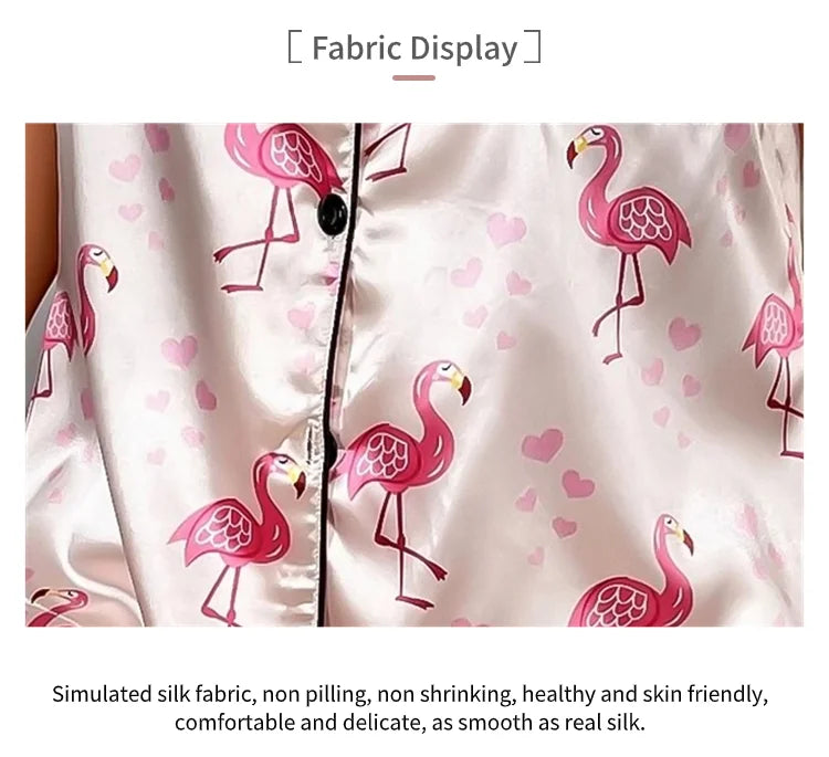 Women's Pajama Pj Set Heart Print Satin Pyjama Casual Short Sleeve Lapel Collar Tops & Pants Sleepwear & Loungewear for Adults