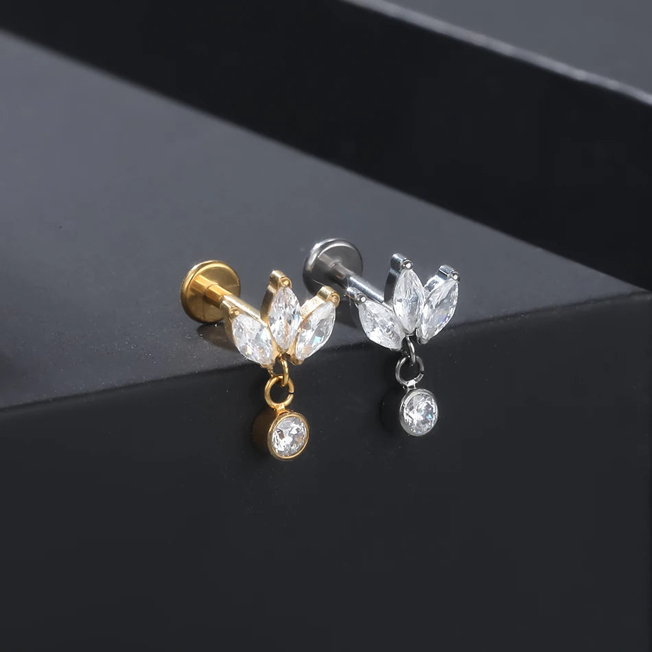 1Pc Titanium Ear Cartilage Stud Earrings for Women Internal Thread Zircon Flower Ear Lobe Tragus Helix Lip Rings Jewelry 16G