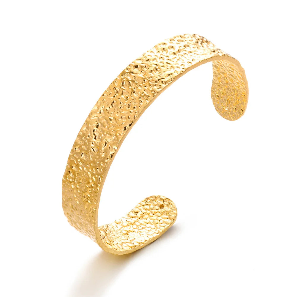 Vintage Flower Cuff Bracelet Bangle for Women Gold Color Flora Stainless Steel Bangles Casting Aesthetic Couple Wrist Jewelry