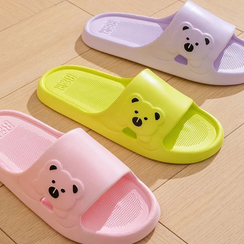 Summer Cartoon Bear Indoor Slippers for Women Lightweight Soft EVA Slides Woman Comfort Home Bathroom Non Slip Slippers