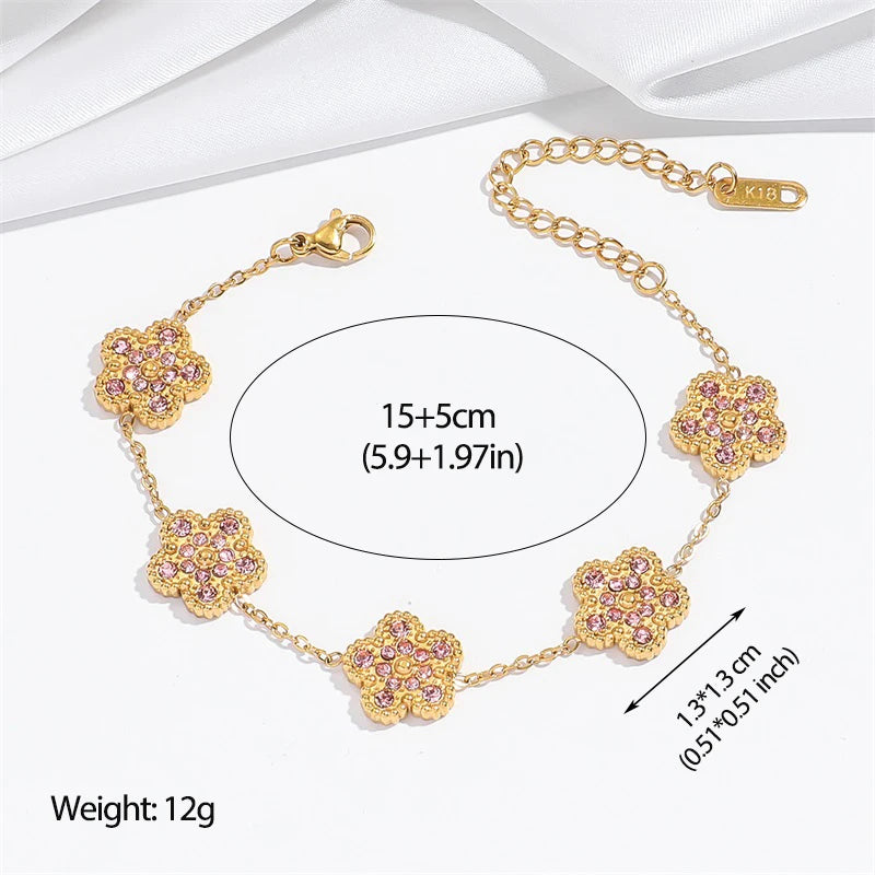 GANEMLY 316L Stainless Steel Round Sparkling Zirconia Bracelet For Women Fashion Fine Wrist Chain Waterproof Jewelry Lady Gift