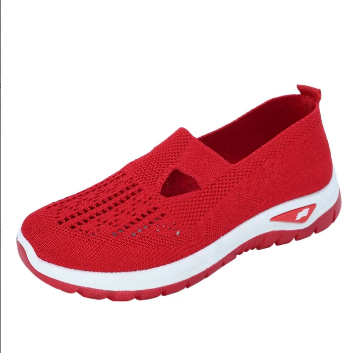 Women's shoes, casual sports shoes, solid color breathable sports soft-soled lightweight walking shoes, low-top knitted casual s