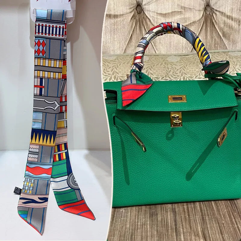 New 2025 simulated silk wrapped bag strap bag handle silk scarf tied bag ribbon decorative small streamer