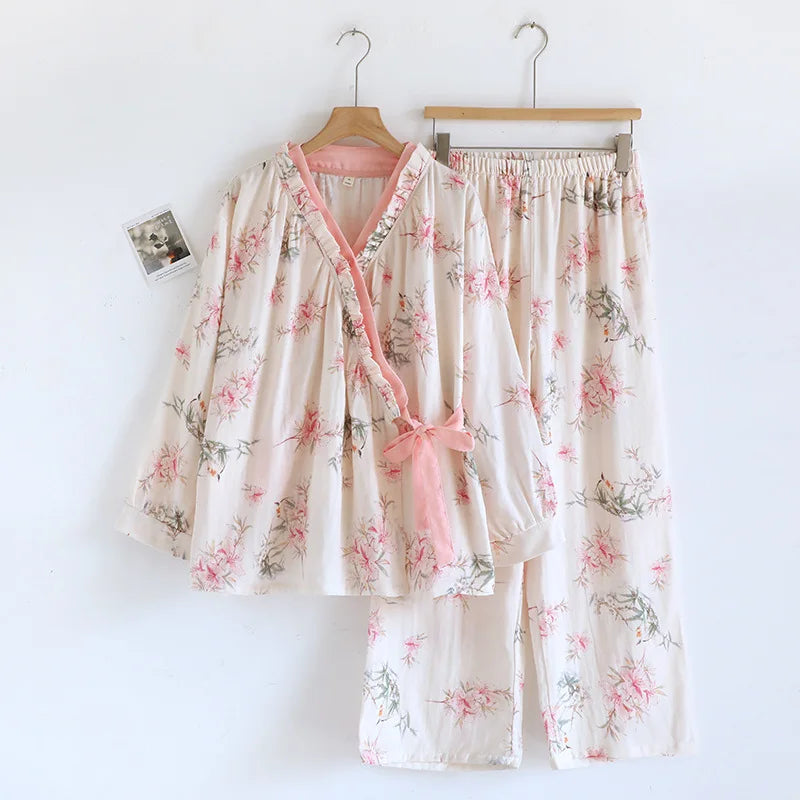 Floral Print Sleepwear Woman Nightwear Cotton Pajamas Set Long Sleeve Home Wear Pyjamas 2025 Spring New Two-piece Set Loungewear