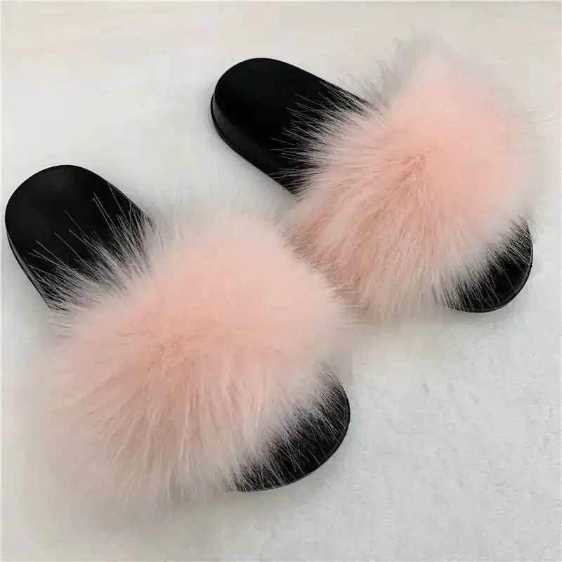 Ladies Fluffy Slippers Summer Women Faux Fur Soft Slides Stylish Open Toe Sandals Outdoor Indoor Furry Comfortable Beach Shoes