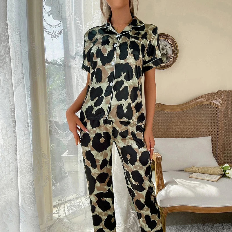 Spring Autumn pajama women Silk Satin pajamas set Long sleeve Shirt with Trouser Sleepwear Loungewear Female Pyjamas Suits Mujer