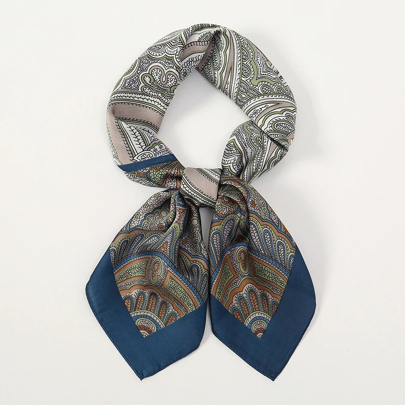 Luxury Women Silk Square Scarf Shawl Fashion Xiaoxiangfeng Print Design Satin Hijab Wraps Neckerchief Female Hair Bands 70*70CM
