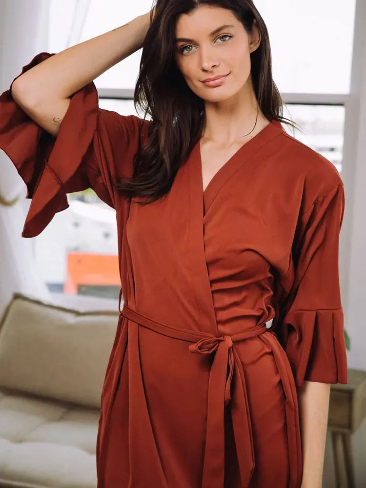 Personalized Bride Bridesmaid Robes Chiffon Ruffle Trim Kimono Birth Flower Ruffle Robe Set Bridal Shower Proposal Dressing Gown