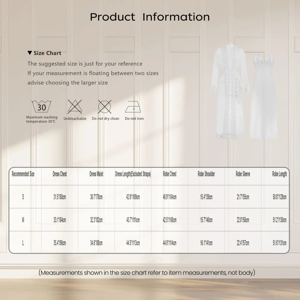 Womens Floral Lace Nightgown Set Long Sleeve Sheer Mesh Robe with Backless Satiny Sling Dress Gown Belt for Bride Wedding Night