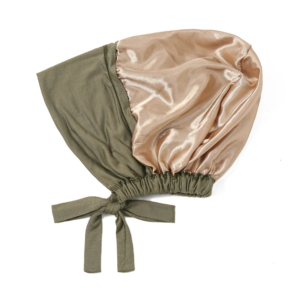 Double Layer Modal Satin Hijab Cap Islam Undercap with Tie Bonnet Instant Hijabs for Women Turkish Scarves Muslim Turban Bandana