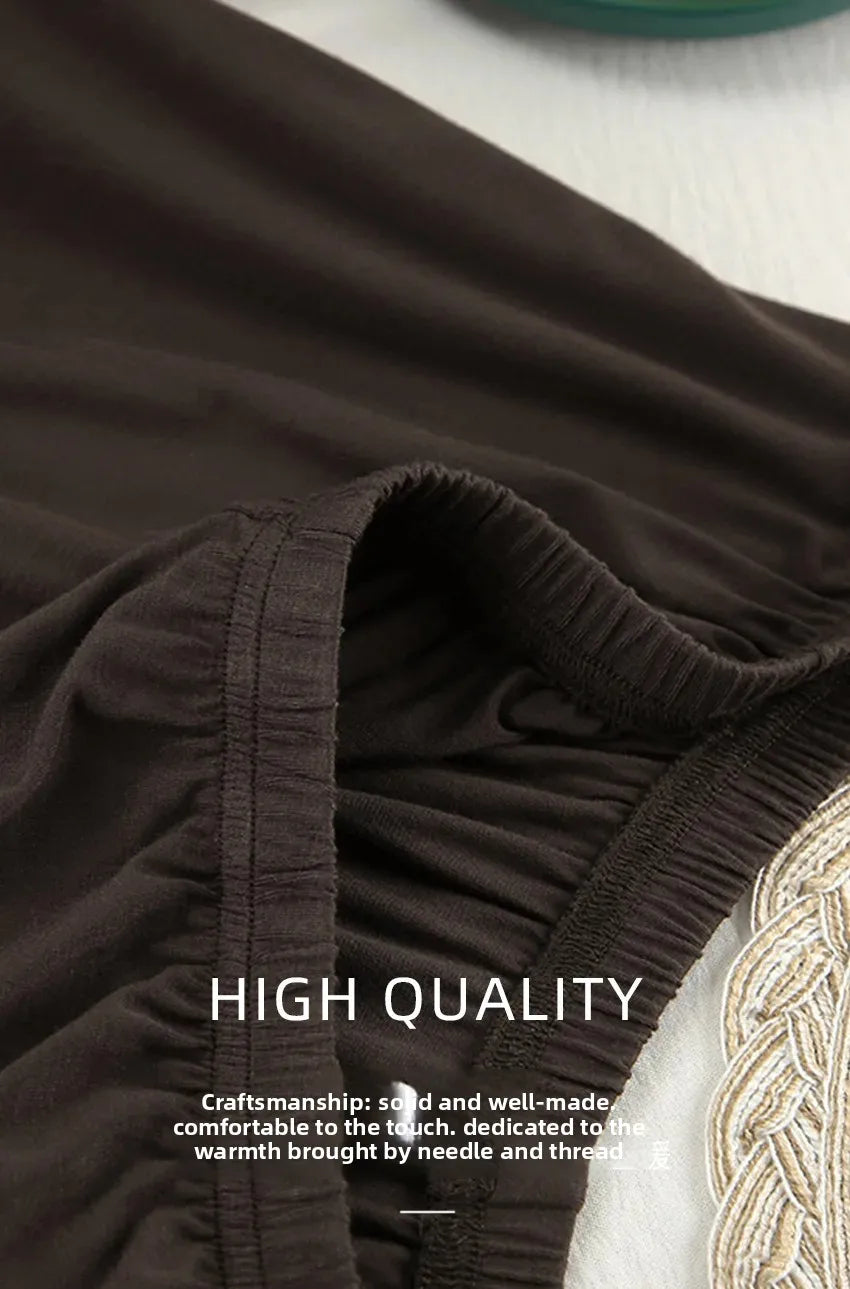 New 2026 Brown Loose Female Sleepwear Suit O-Neck Nightgowns Long Sleeve Nightwear Wide Leg Pants Women's Pajamas 2 Piece Set