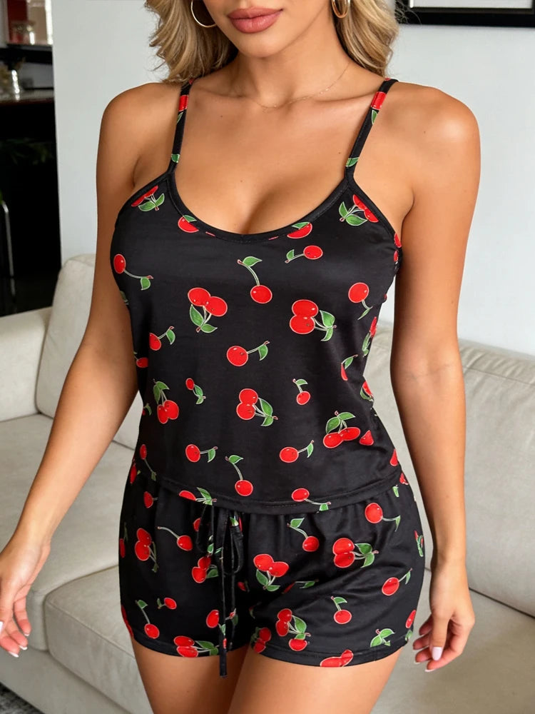 Summer Elegant Floral Print Sleepwear Women Sexy Ultra-Thin Vest and Shorts Comfortable Loungewear Breathable Nightwear HomeWear