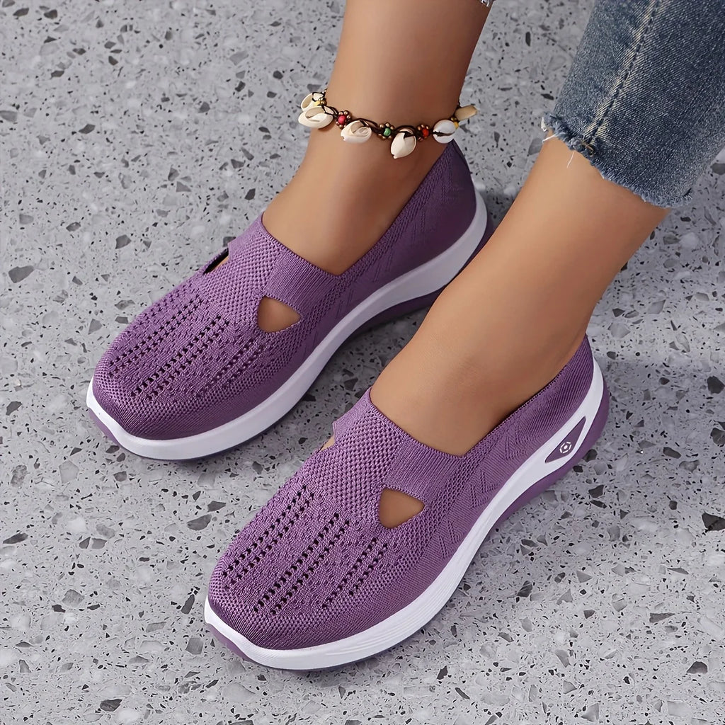 Womens Spring Summer Knit Slip On Sneakers Breathable Mesh Casual Shoes with Arch Support Machine Washable Multi Colors