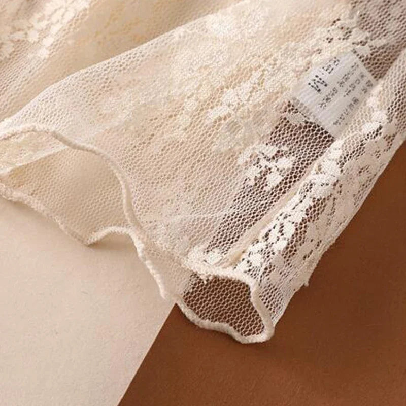 Sexy Floral Lace and Mesh Ruffle Nightgown Woman Sleep Tops Nightie Turtleneck Mesh Layering Top Y2k Floral Tee Shirts Blouse