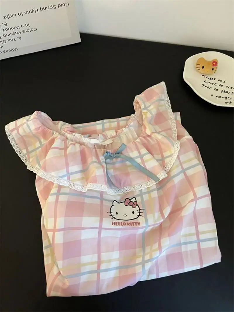 Sanrios Girls Nightgown Hello Kittys Student Suspenders Loose New Style Home Clothes Simple Printed Skirt Creative Hot Selling