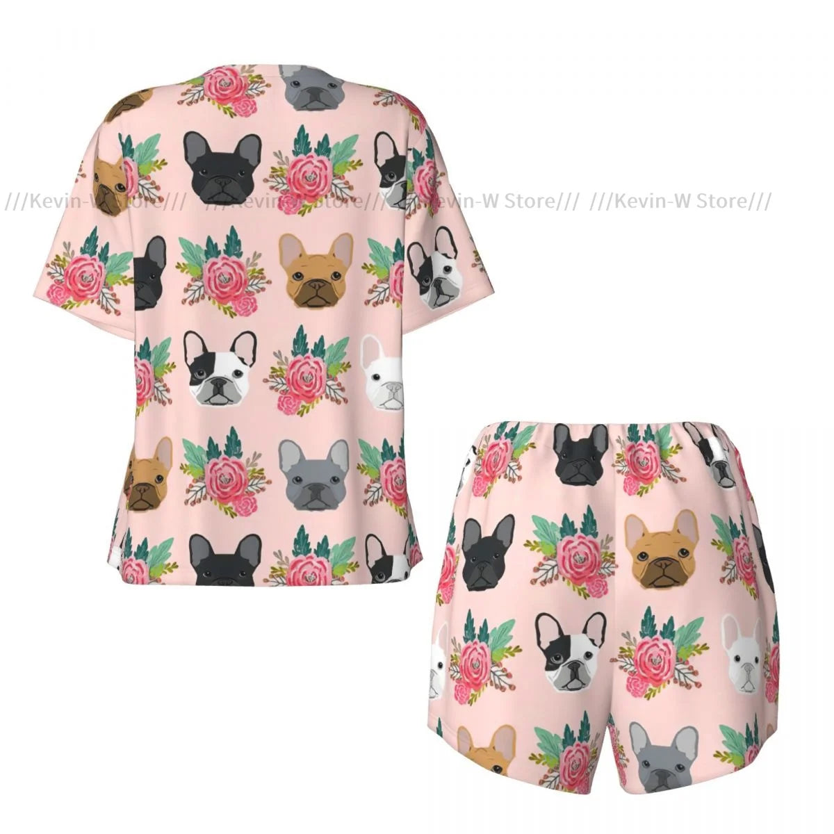 Women Pajamas Set Short Sleeve French Bulldog Flowers Florals Dog Sleepwear Loungewear for Summer Nightwear