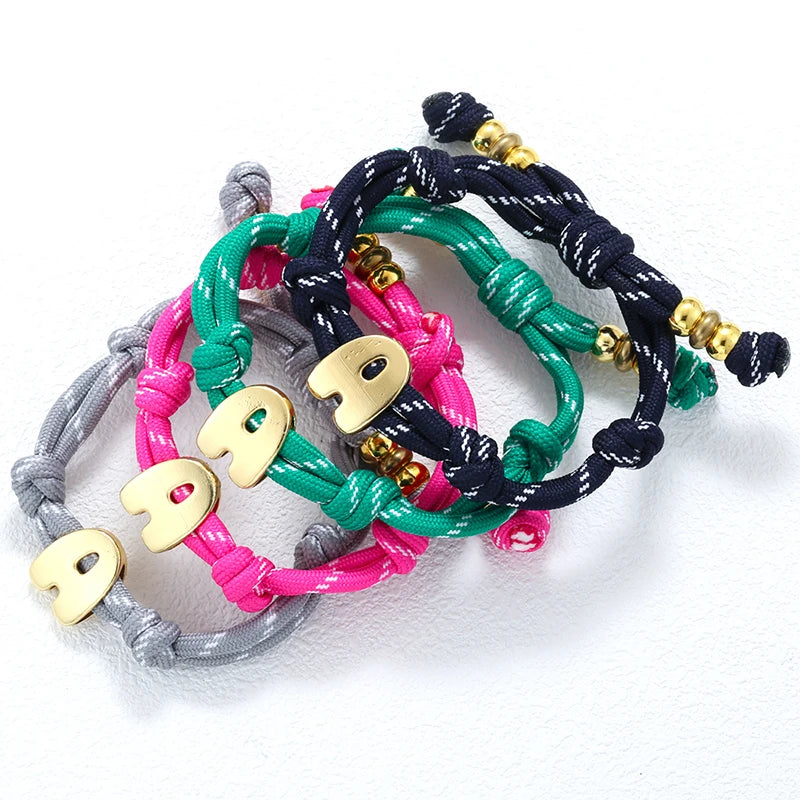 ZHUKOU Large/Small Size,Glossy/Zircon,Custom Letters A-Z Colorful Braided Bracelet with Drawstring Adjustment Unisex Style 1 Pc