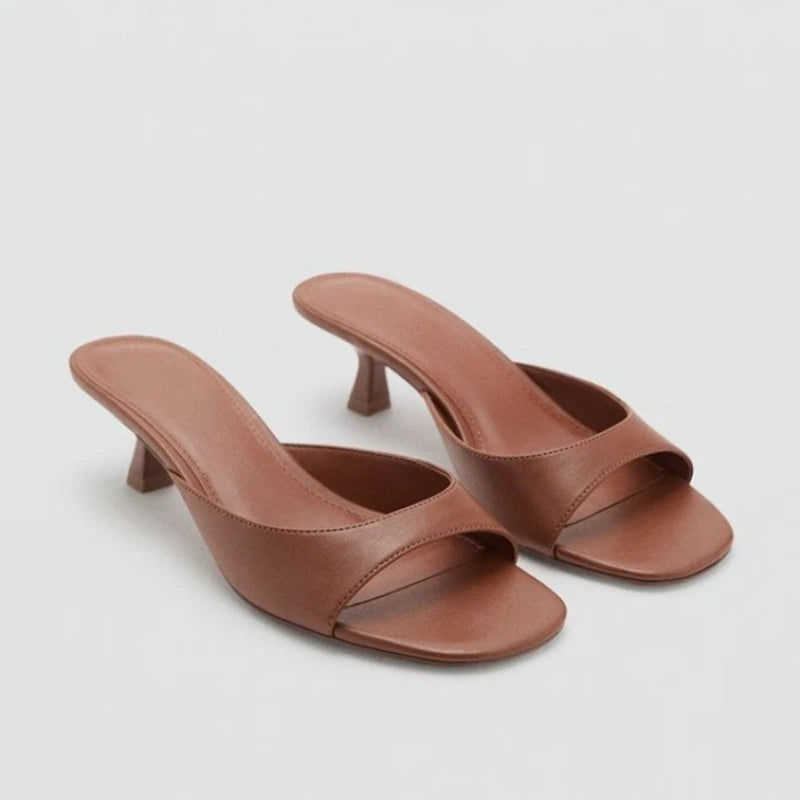 2026 New Summer Square Open Toe Women Slippers Concise Slip On Thick Heel Dress Shoes Outdoor Daily Wear Slides Shoes