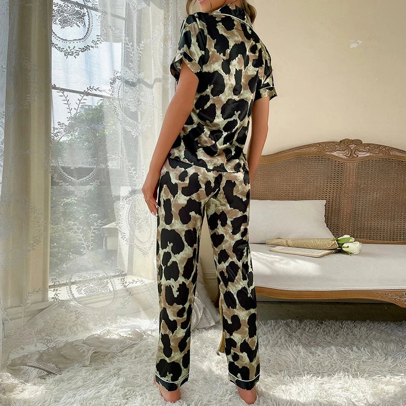 Spring Autumn pajama women Silk Satin pajamas set Long sleeve Shirt with Trouser Sleepwear Loungewear Female Pyjamas Suits Mujer