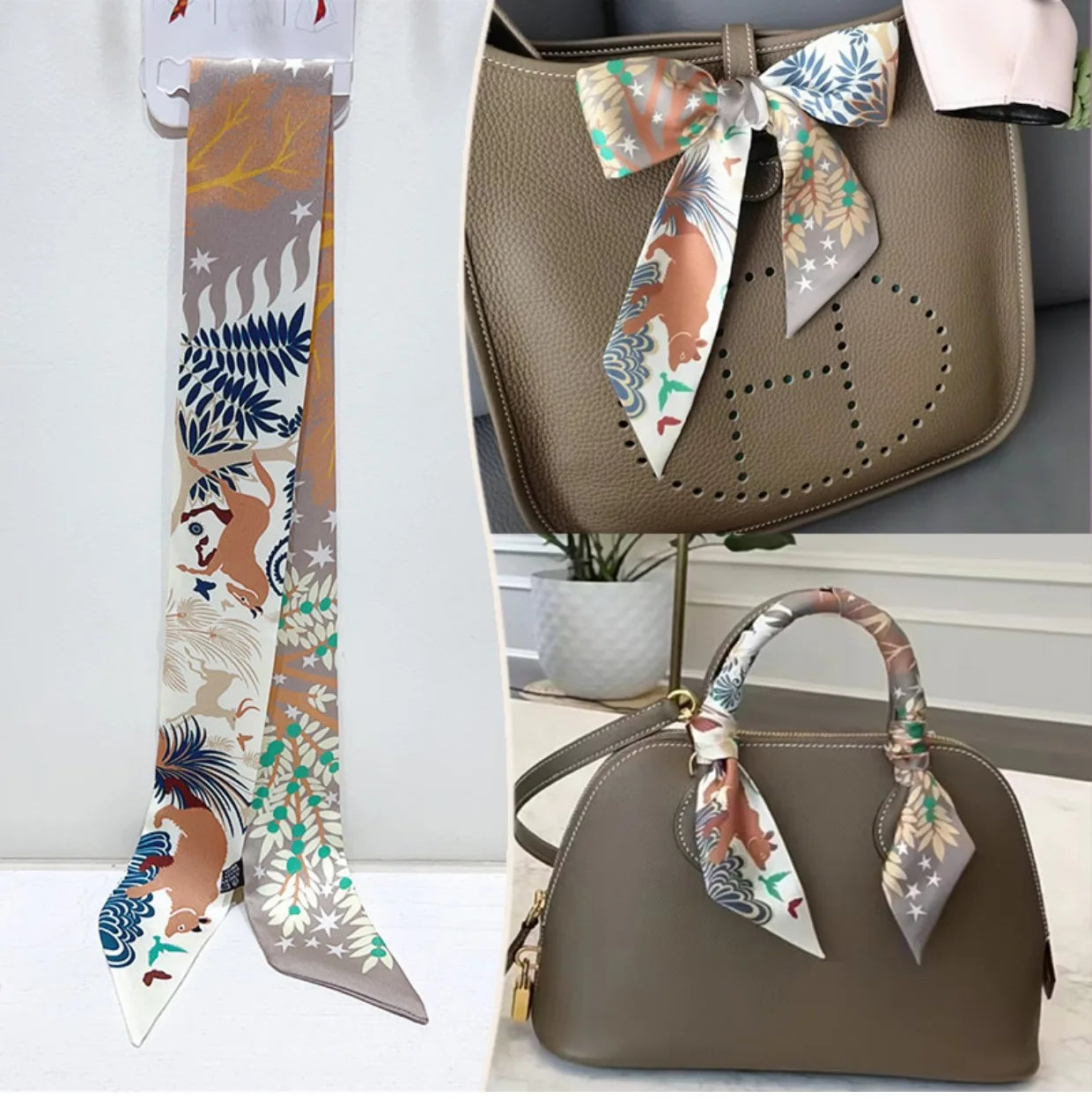 New 2025 simulated silk wrapped bag strap bag handle silk scarf tied bag ribbon decorative small streamer