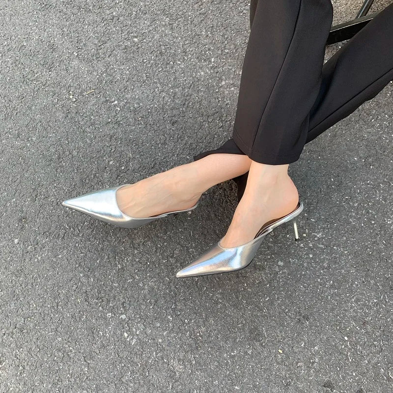 Eilyken Spring New Brand Women Slipper Pointed Toe Slip On Ladies Mules Thin Low Heel Outdoor Dress Sandal Shoes