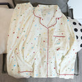 Flower Print Women Autumn Two Piece Pajama Set Long Sleeve V Neck Top & Elastic Waist Pants 2 Pieces Female Sleepwear Nightwear