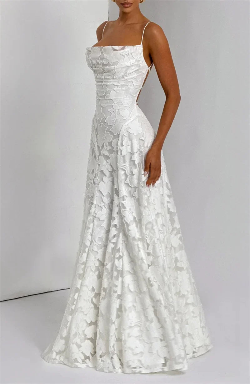 Spaghetti Strap Backless Sexy Maxi Dress Women Gown Fashion Off-shoulder Sleeveless Lace-up Evening Club Party Dress