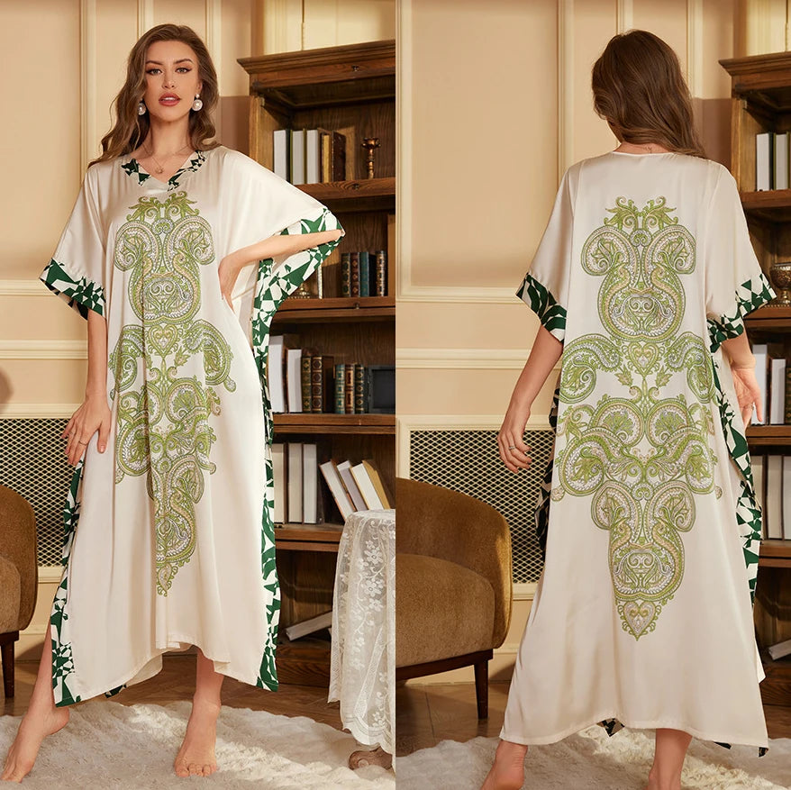 Oversize Long Nightgown Home Dress Sleepwear Female Nightdress Lounge Wear Casual Bat Sleeve Bikini Robe Dress Ice Silk Homewear