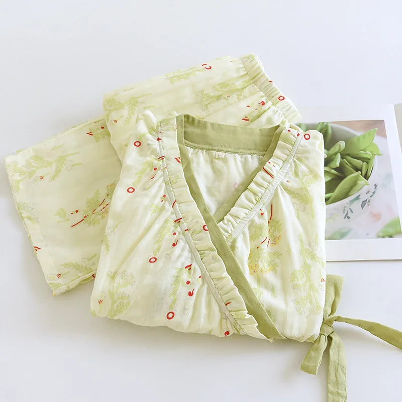 Floral Print Sleepwear Woman Nightwear Cotton Pajamas Set Long Sleeve Home Wear Pyjamas 2025 Spring New Two-piece Set Loungewear