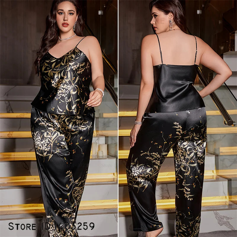 Large Size Female Long Robe Pajamas Four-Piece Set Sleepwear Sexy Lingerie Print Floral Bathrobe Pijamas Suit Loose Homewear 5XL