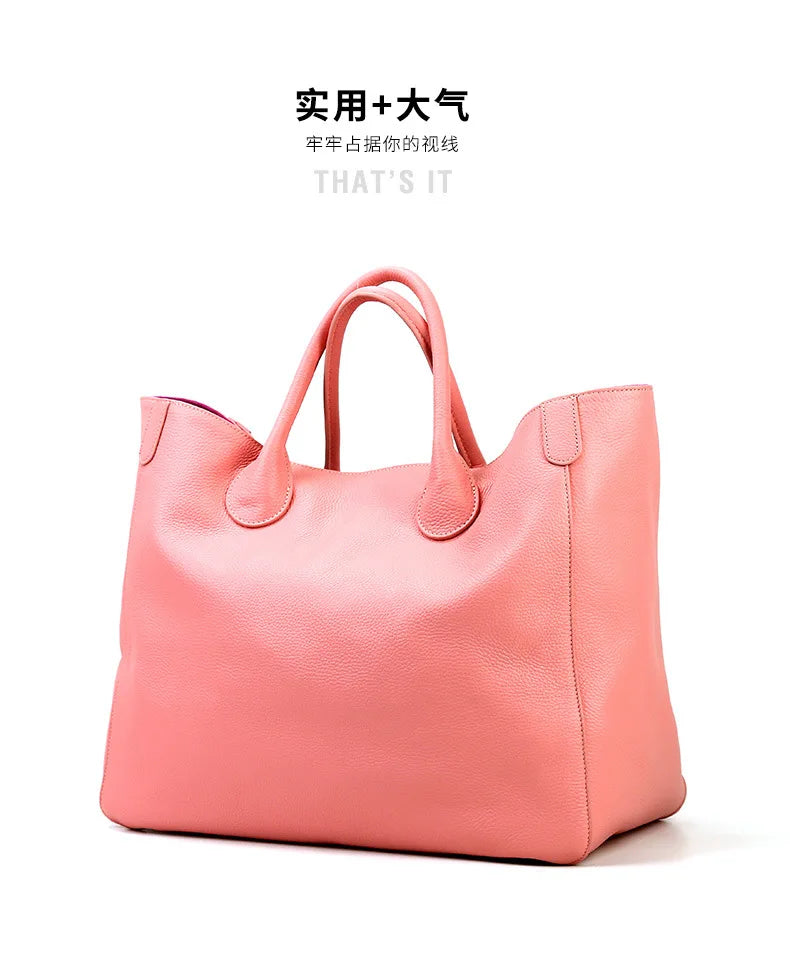 Roomy Women Bag Genuine Leather Handbag Luxury Cowhide Casual Tote Thick Real Natural Leather Bucket Shopper Daily Bag Big Purse