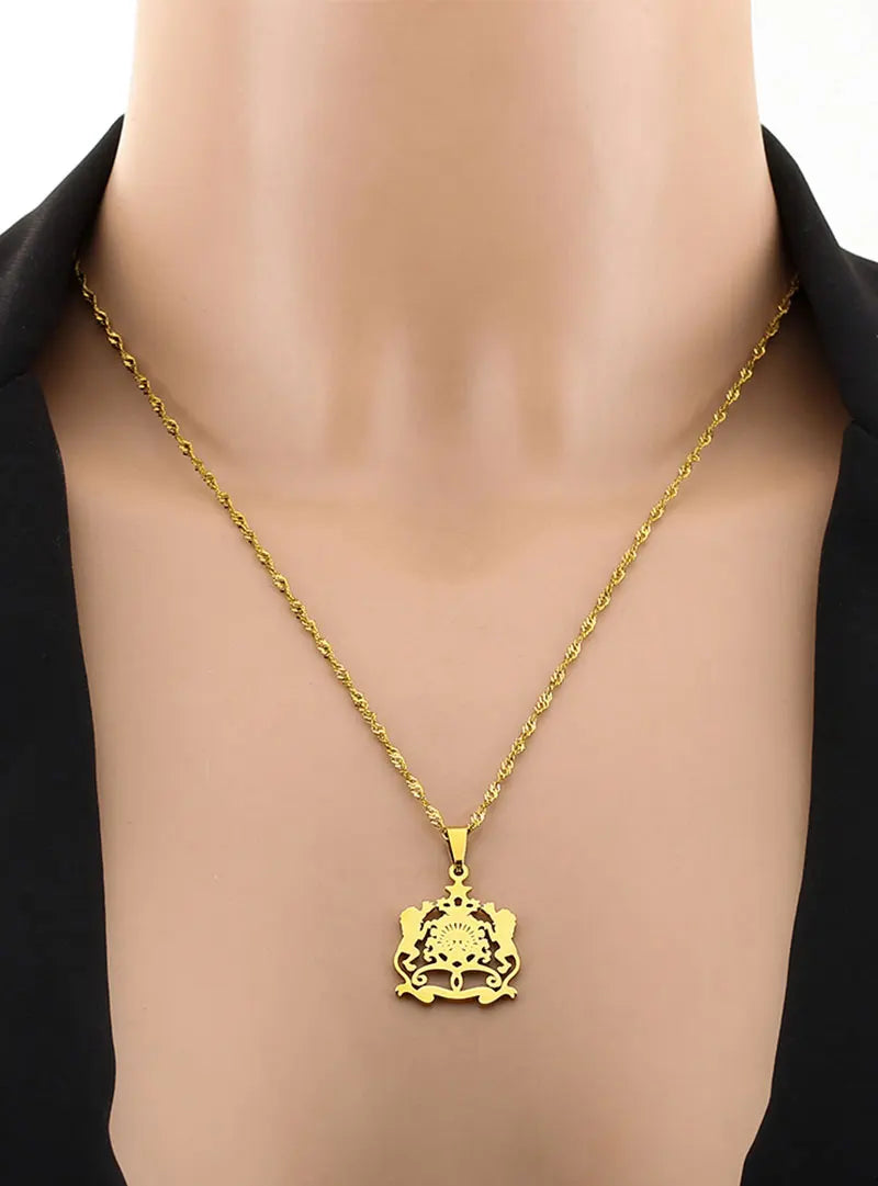 2025 Trendy US EU Hot Sale Stainless Steel Morocco Pendant Necklace Unisex Couple Ethnic Style Patriotic Jewelry Gift