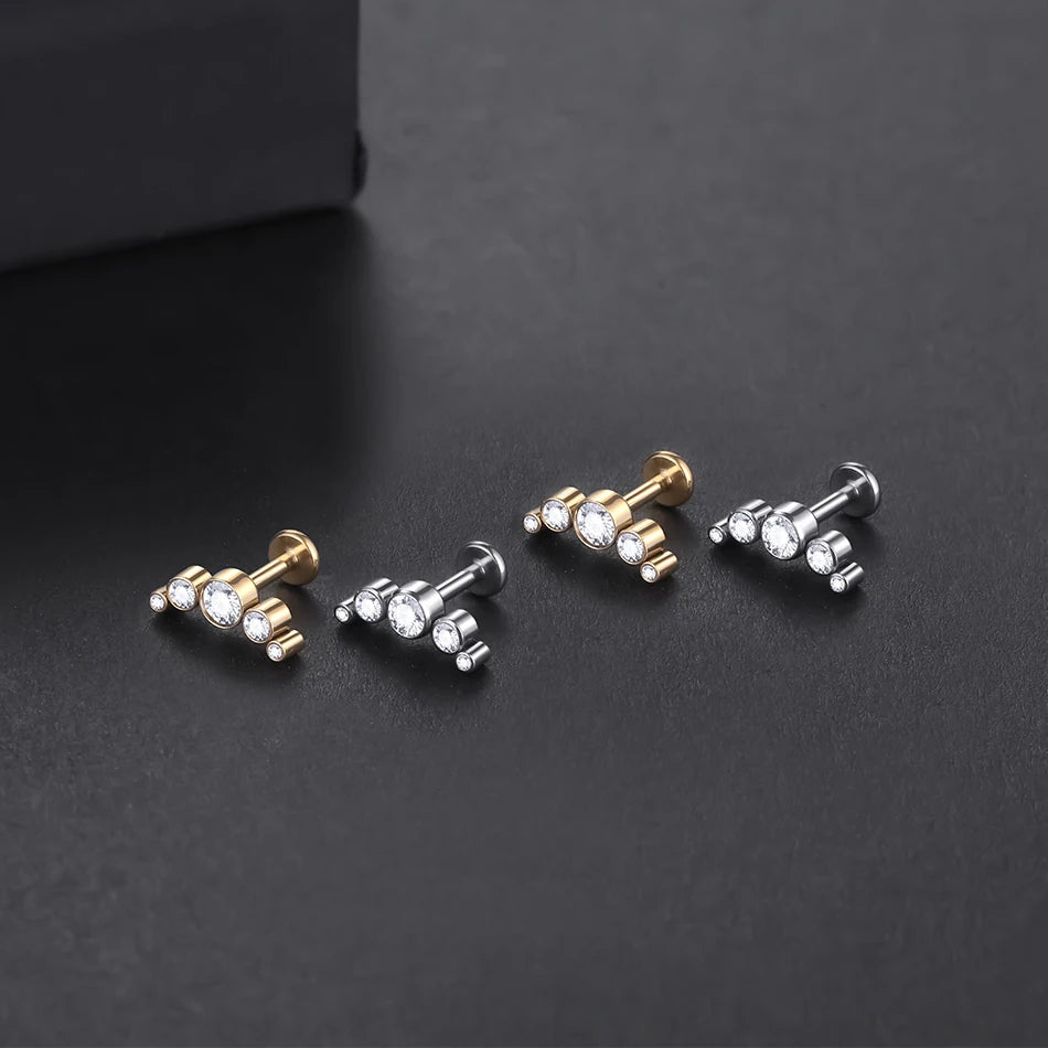 1Pc Titanium Ear Cartilage Stud Earrings for Women Internal Thread Zircon Flower Ear Lobe Tragus Helix Lip Rings Jewelry 16G
