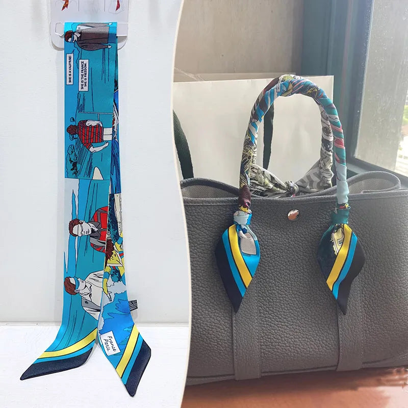 New 2025 simulated silk wrapped bag strap bag handle silk scarf tied bag ribbon decorative small streamer