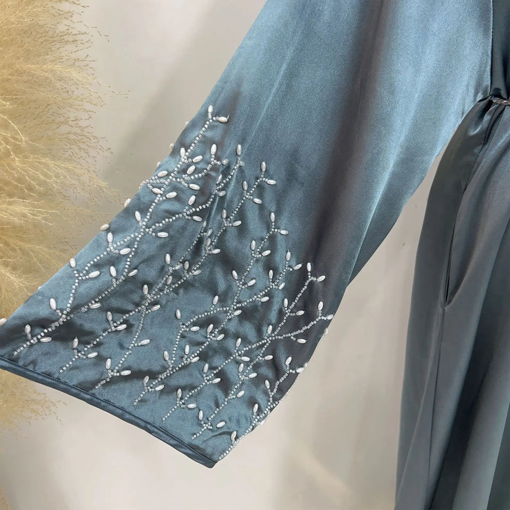 Kimono Abaya Dubai Party Kaftan Solid Beaded Muslim Fashion Hijab Dress Summer Open Abayas for Women Turkey Islam Modest Outfit