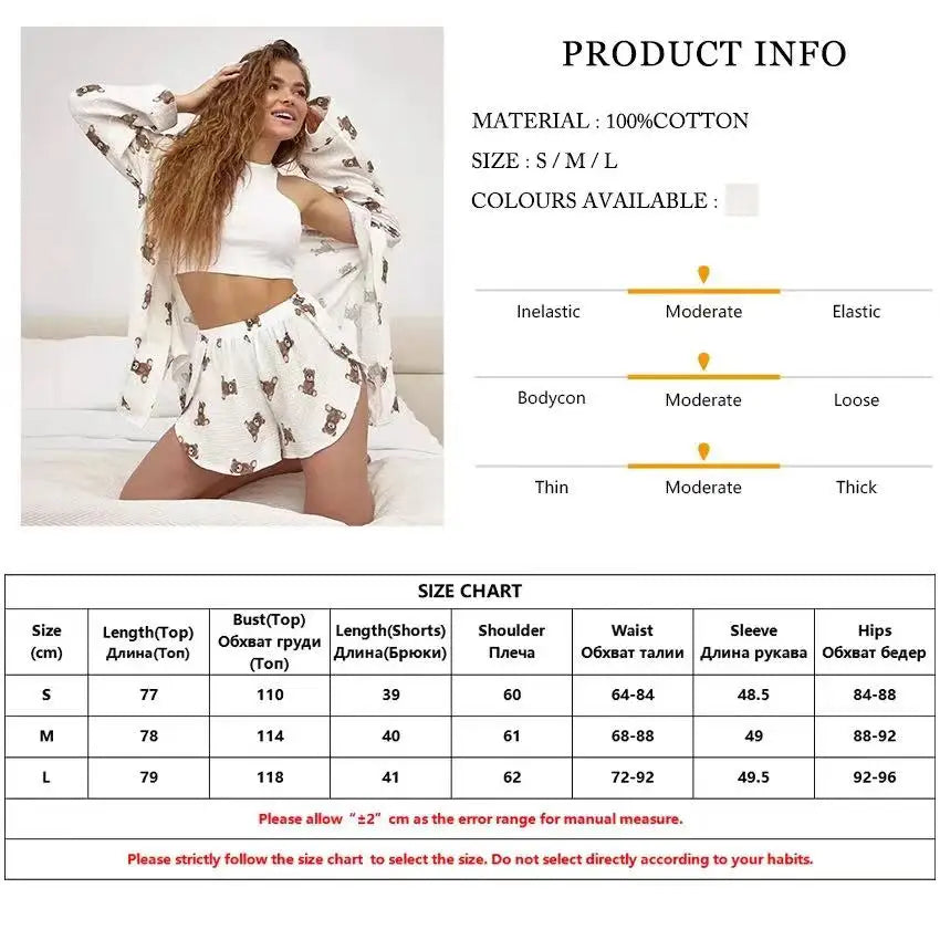 2024 Spring New European and American Pure Cotton Cute Print Warm Long sleeved Shorts and Pajamas Two piece Home Set