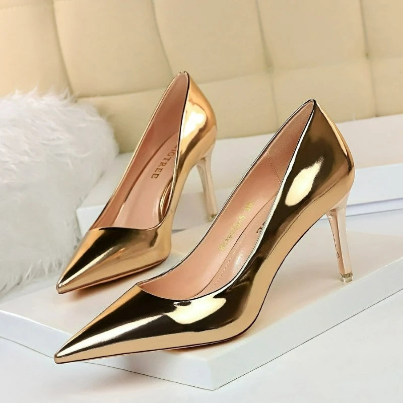 Women's Pumps Patent Leather High Heels Fashion Women Wedding Shoes Silver Gold Sparkly Shoes Stiletto 7.5cm 10.5cm Women Shoes